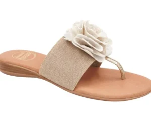 Andre Assous Sandals | The Elastic Thong Sandal w Flower in Beige Platino