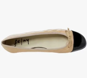 French Sole Flats | The Quilted Cap Toe Ballet in Beige Black