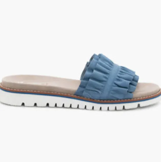 Ara Sandals | The Ruffle Comfort Slide Sandal in Cool Blue